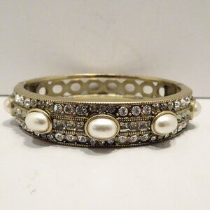 Heidi Daus Tantalizing Byzantine Bracelet Size S/M Faux Pearl & Crystal Bangle